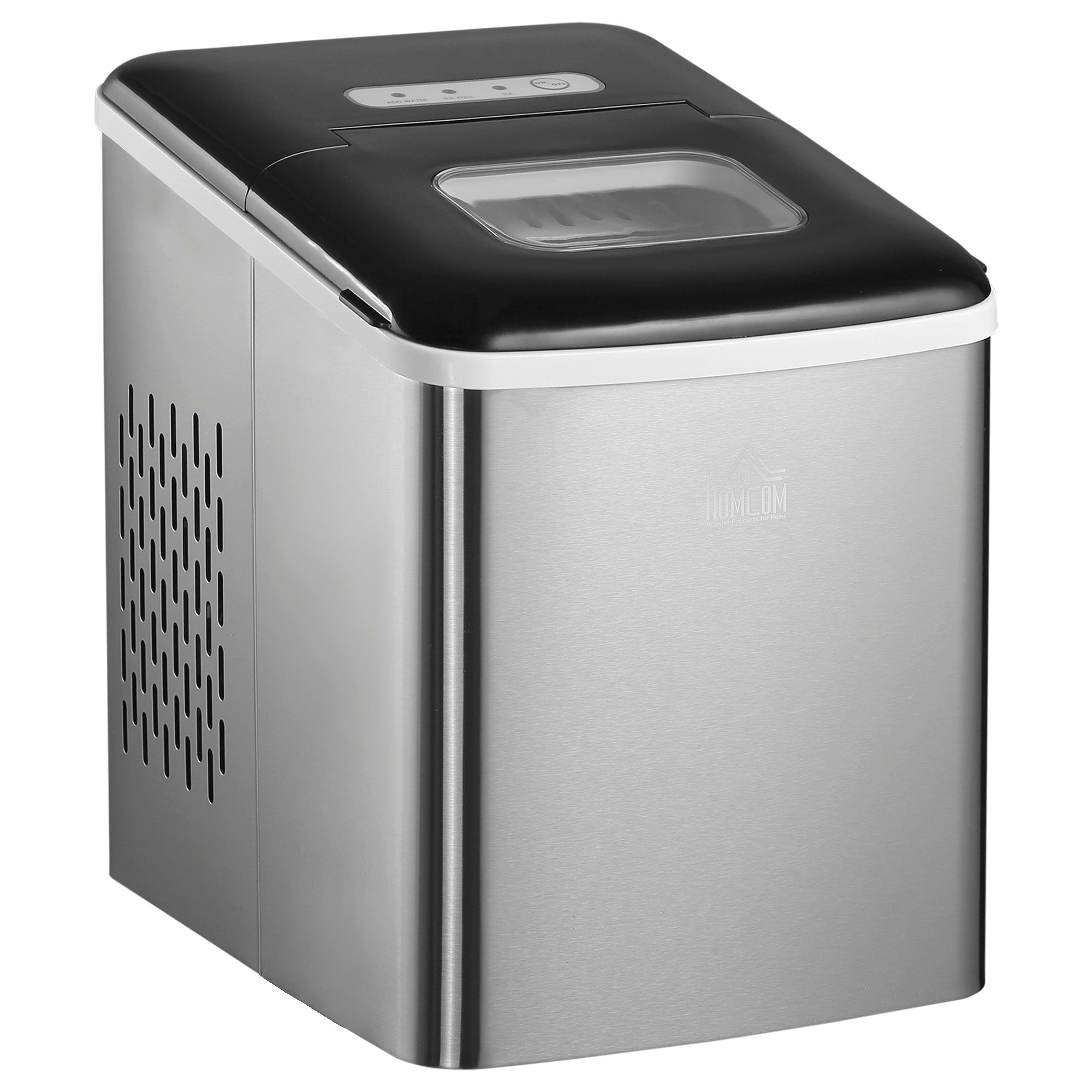 HOMCOM Ice Maker Machine Countertop, 9 Ice Cubes in 8 Mins, 12KG in 24Hrs, Self-Cleaning Portable Ice Cube Maker with Ice Scoop and Basket, Stainless Steel, No Plumbing Required, Black